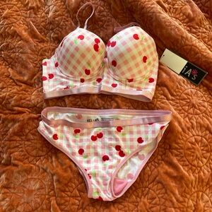 Delia's Cherry Print Pink Gingham Lingerie Set